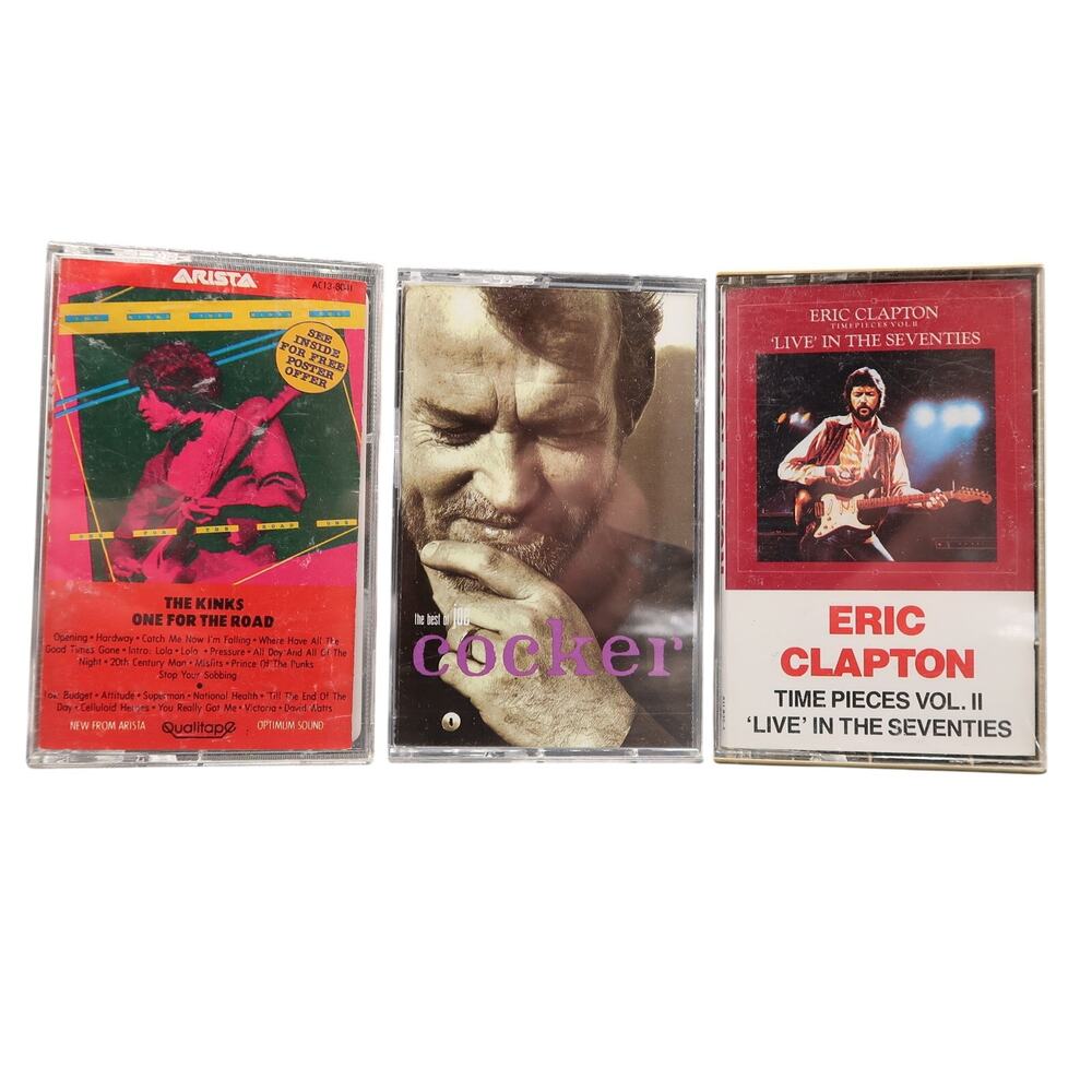 Kinks Eric Clapton Joe Cocker Cassette Set of 3 Untested Vintage Classic Rock